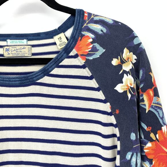 Scotch & Soda Contrast Sleeve Floral Stripe Mens XL Faded Ombre Crew Sweatshirt - Picture 3 of 7